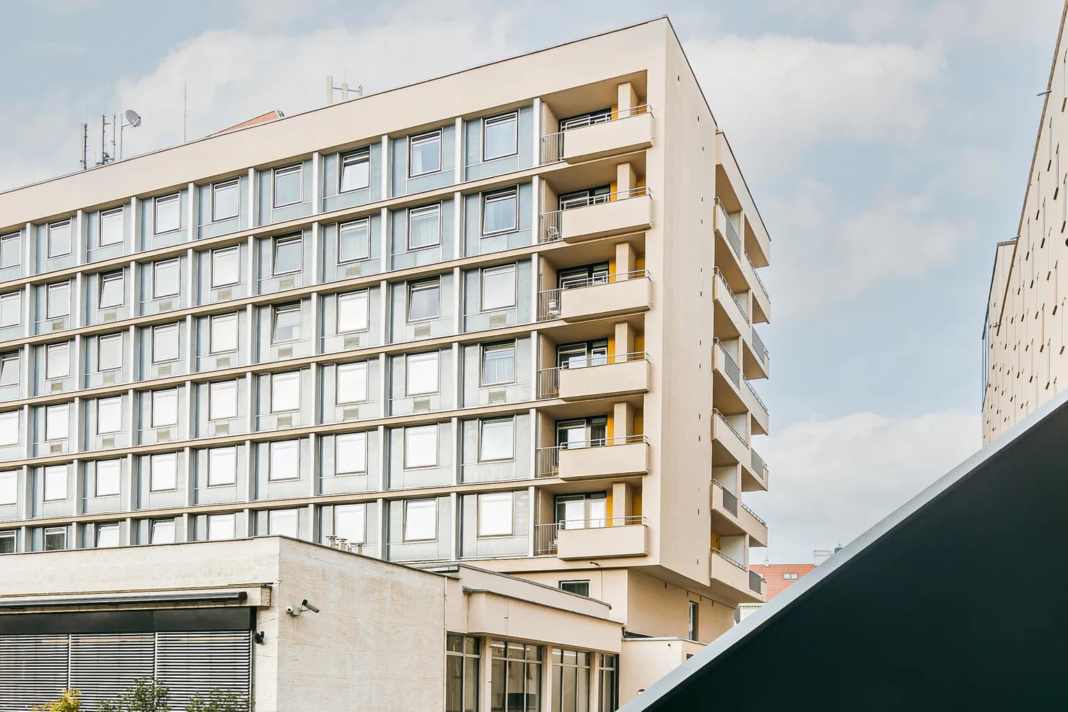 International Hotel facade in central Brno
